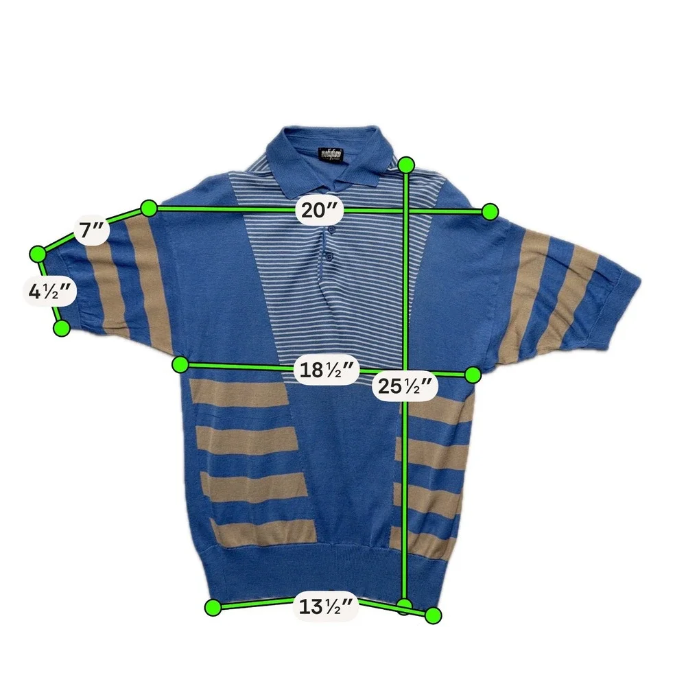 Vintage Modigliani Knit Polo Shirt Mens 48 Blue Striped Made in Italy 90s Retro - Picture 8 of 16